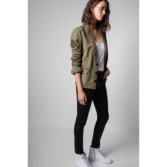 Zadig Voltaire Military Jacket Virginia Grunge Love Punk Army Green XS Gorpcore - Picture 1 of 14